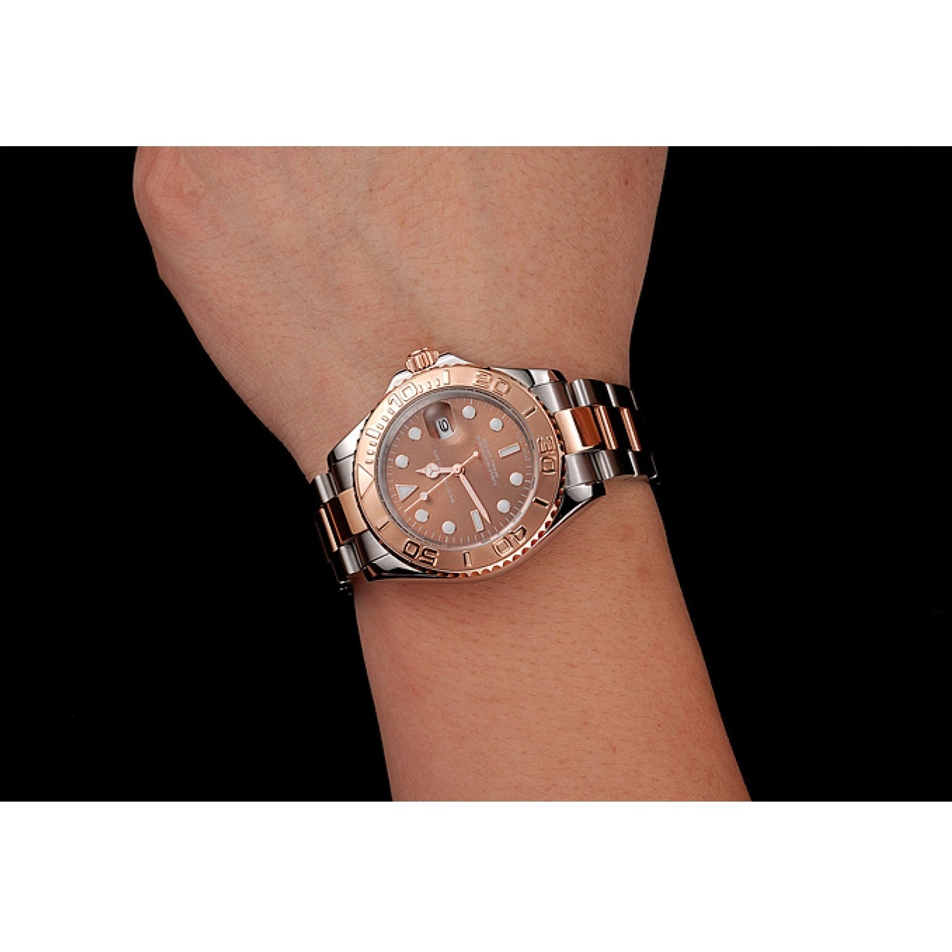 Aaa replica Master Stainless Gold Yacht Steel Tone 1453864 Bracelet Rose Rolex Dial Two 0816